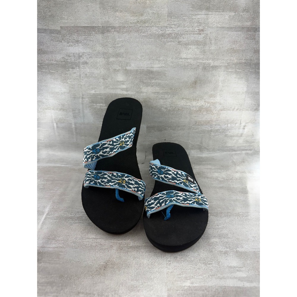Teva Mush Mandalyn Wedge Ola 2 Sandals Blue Black Geometric Platform Women Sz 8
